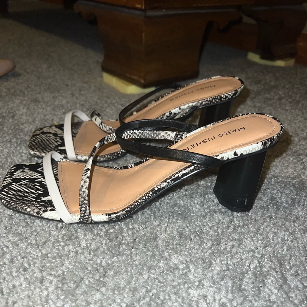 Marc Fisher | Black & White Snakeskin Aliana Sandal Heels SIZE 6.5